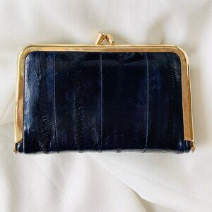 Vintage Soft Genuine Eel Skin Cosmetic Case Inside Mirror Blue Wallet or Clutch